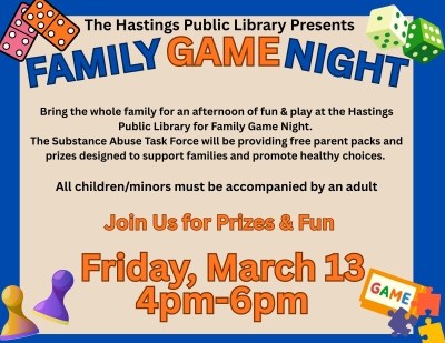 Family Game Night 3/13/2026 4pm-6pm